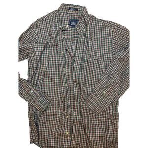 Vintage Men’s Burberry Green Red and Blue Plaid 100% Cotton Button Down